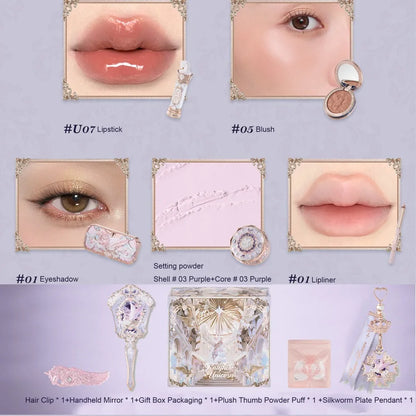 Flower Knows Knight Unicorn Makeup Gift Box Lipstick Blush Loose Setting Powder Starlight Eyeshadow,Cosmetics Kit Gift Set