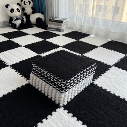 12Pcs Interlocking Carpet Tiles 11.8"x11.8", Washable Non-Slip EVA Polyester Floor Mat, Cuttable DIY Bedside Rug