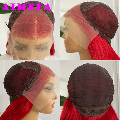AIMEYA  Red Long Wig Natural Hairline Loose Wave Lace Front Wig for Women Daily Use Heat Resistant Synthetic Hair Blue Purple