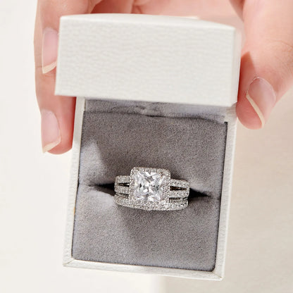 Newshe 2Pcs Solid 925 Sterling Silver Wedding Rings for Women Bridal Set 8*8mm 3CT Princess Cut 5A Cubic Zircon Fine Jewelry