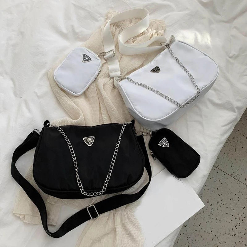 Woman Female Fashion Causal Handbag Set Crossbody Bags Shoulder Handbags 2in1 Sling Bag Trend Hand Bag For Travel Shopping