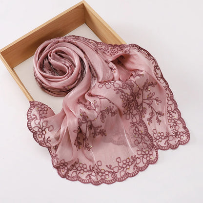 Luxury Sequin Floral Hijab Shimmer Shawl Glitter Shiny Headscarf Elegant Muslim Head Scarf for Wedding Soft Flowy Lace Edge