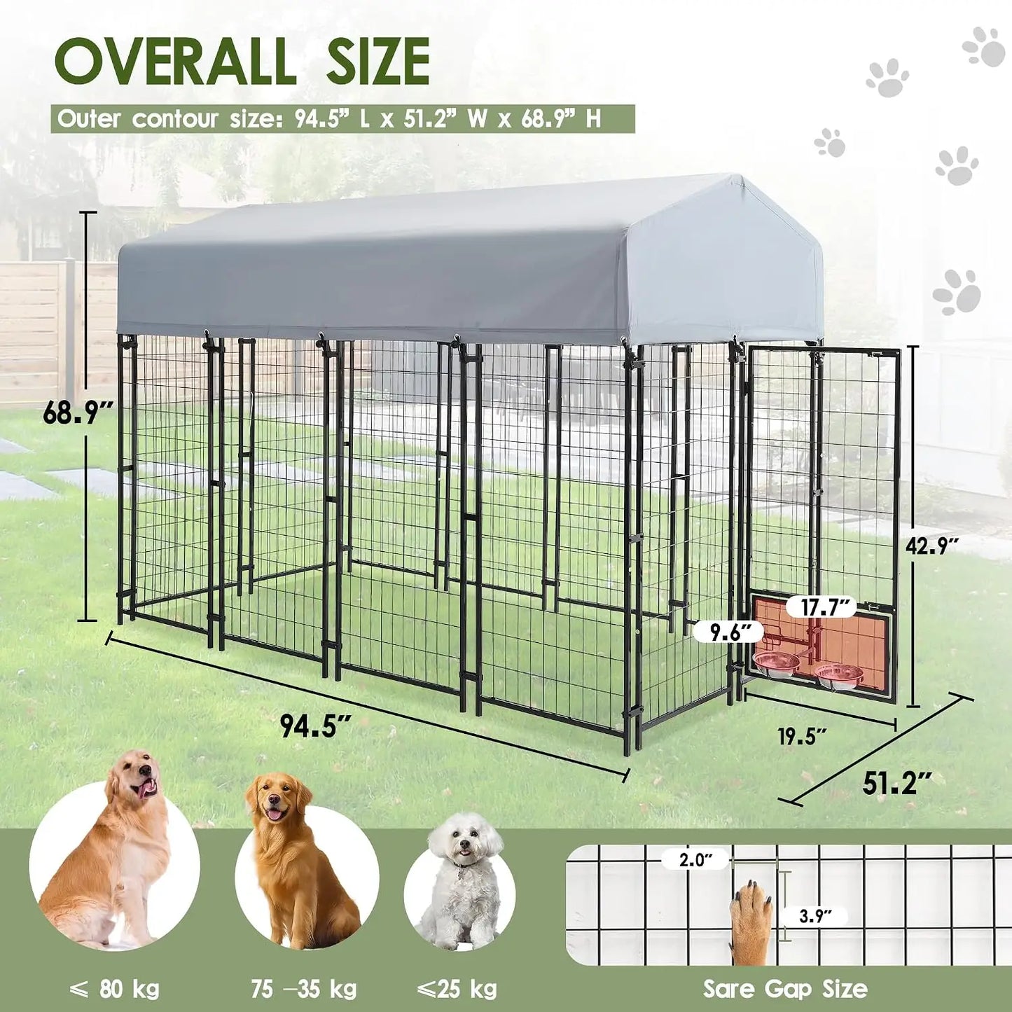 8x4x6 FT Outdoor Dog Kennel,UV Resistant Waterproof Pet House Enclosure,Cage for Large Dogs,Outside Use, Custom