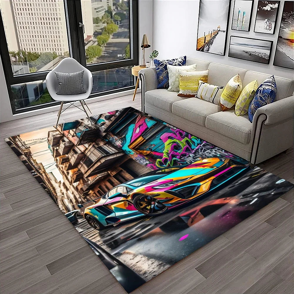 Racing Car Sports Car Carpet Rug for Home Living Room Bedroom Playroom Sofa Doormat Decor,Kids Game Area Rug Non-slip Floor Mat