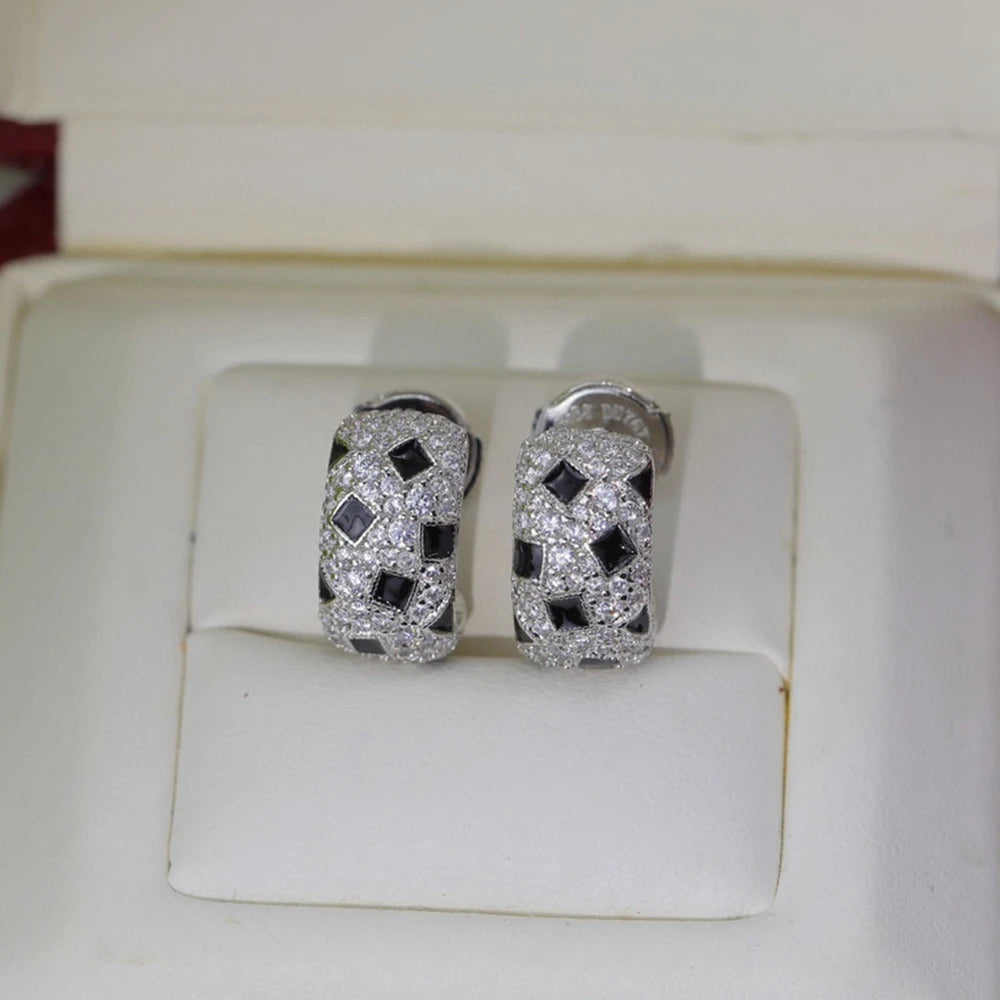 Brand Pure 925 Sterling Silver Earrings Black Spot Design Lucky Diamond Party Jewelry Women Stud Earrings Luxury Quality