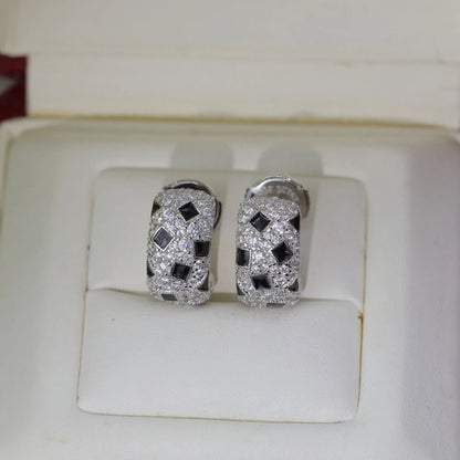 Brand Pure 925 Sterling Silver Earrings Black Spot Design Lucky Diamond Party Jewelry Women Stud Earrings Luxury Quality