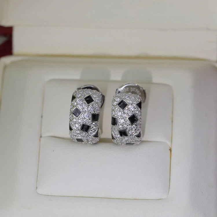 Brand Pure 925 Sterling Silver Earrings Black Spot Design Lucky Diamond Party Jewelry Women Stud Earrings Luxury Quality