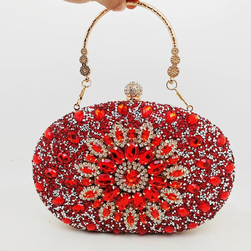 Gold Round Bag Luxury Brand Rhinestone Clutch Bags for Women 2024 Crystals Party Purses Diamond Designer Crossbody Handbags