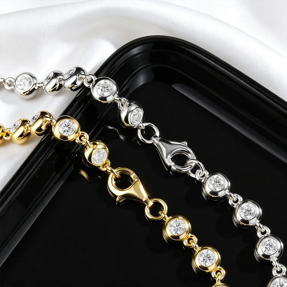 COSYA 3mm All Round Moissanite Tennis Necklace for Women 100% S925 Silver Plated 18K Gold Bubble Certified Party Fine Jewelry