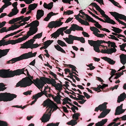 Sexy Round-neck Long-sleeve Leopard-print Tight Slim Bodycon Rompers Bodysuit Women Daily Outfit Summer Clothes Festival