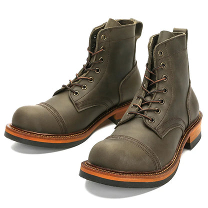 Retro Short Face Men's Winter Wear-resistant Top Layer Cowhide Short Boots Motorcycle Short Boots