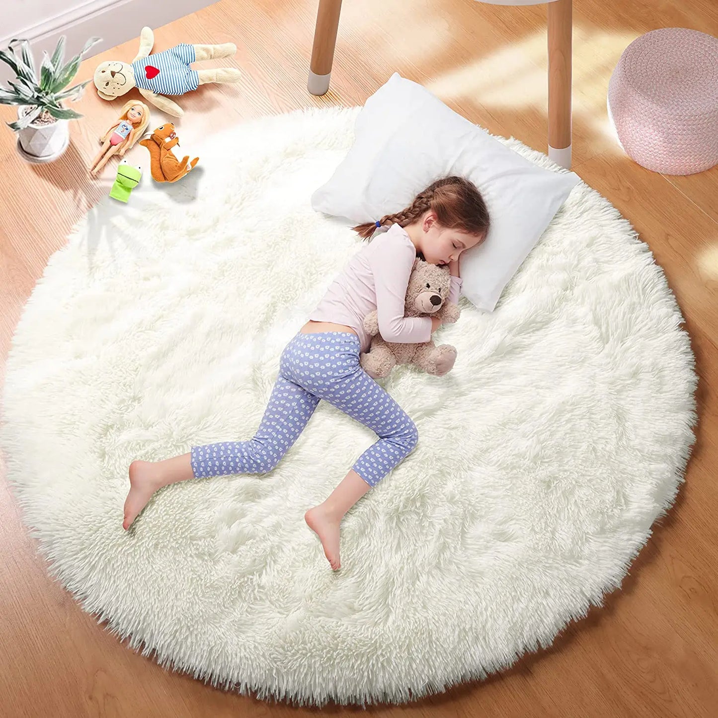 60/80/100/120/140/160 Round Rug Rainbow Fluffy Soft Area Rugs for Kids Girls Room Plush Shag Carpet Cute Circle Bedroom Decor