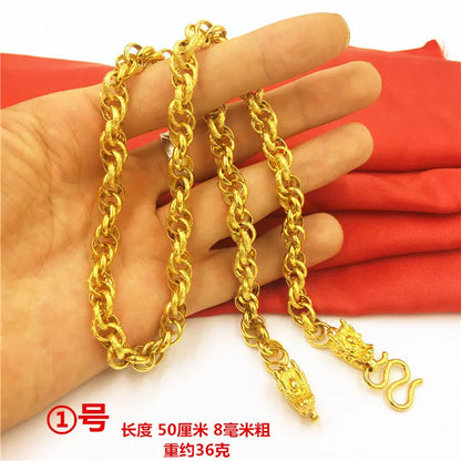 Bold Collection Necklace Men's 24K Gold AU999 - 24K Gold Double Dragon Head Bead, Hexagonal Cloud, Prestige Heirloom
