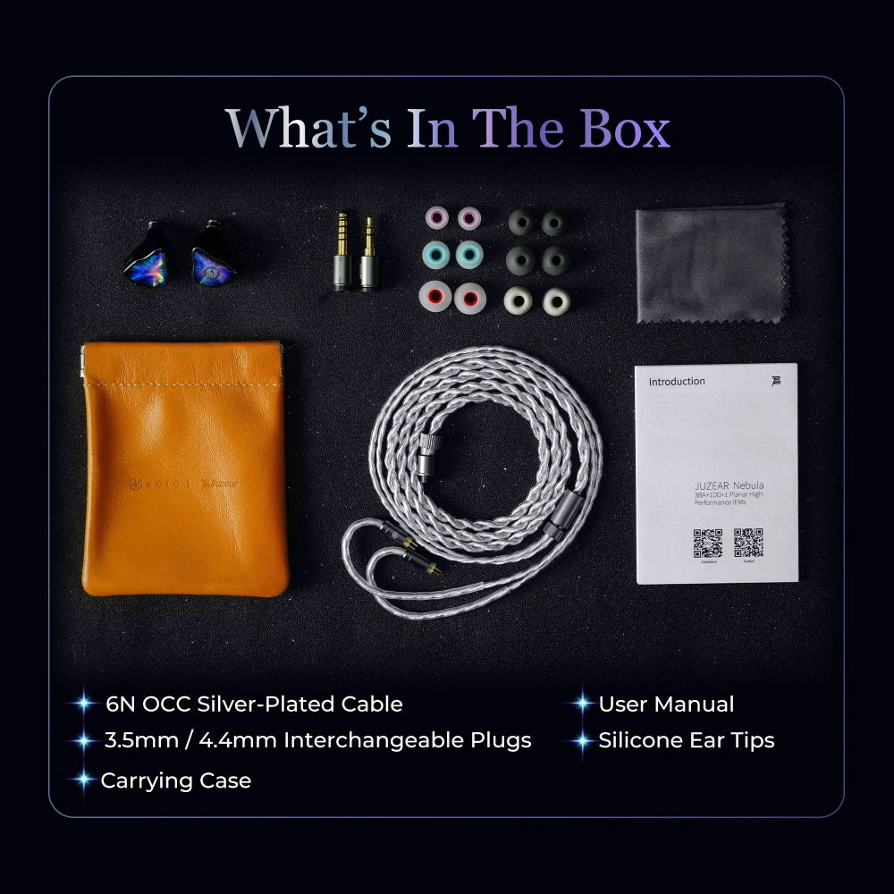 Juzear x KOTO POISE Nebula HiFi IEMs Vocal 1DD+3BA+1 Planar Hybrid In-Ear Monitor Earphones with 3.5+4.4mm Plugs Cable