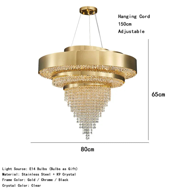 Luxury Crystal LED Hanging Chandeliers Italian Design Modern Pendant Lights Living Dining Room Home Restaurant Lighting Fixtures