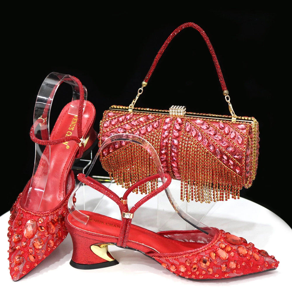 2023 New Italian Design Noble Dual-Purpose Three-Dimensional Bag And Ladies Heel Shoes Shiny Material For Nigeria Wedding Party
