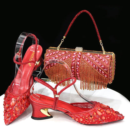 2023 New Italian Design Noble Dual-Purpose Three-Dimensional Bag And Ladies Heel Shoes Shiny Material For Nigeria Wedding Party