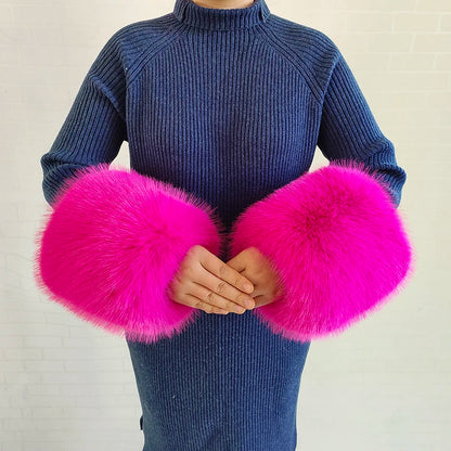 Large Women Faux Fox Fur Scarf Winter Jackets Warm Fluffy Shawl Fashion Artificial Fur Collar And Cuff Set Fluffy Scarves Female