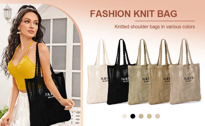 Crochet Tote Bag for Women, Crochet Mesh Beach Tote Bag Summer Vacation Aesthetic Boho Knit Bag for Women