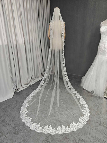 Customized Eyelash Lace Veil, 2m/2.5m/3m Wedding Veil with Comb, 1.5m Width Ivory Bridal Veil with Eyelash Lace