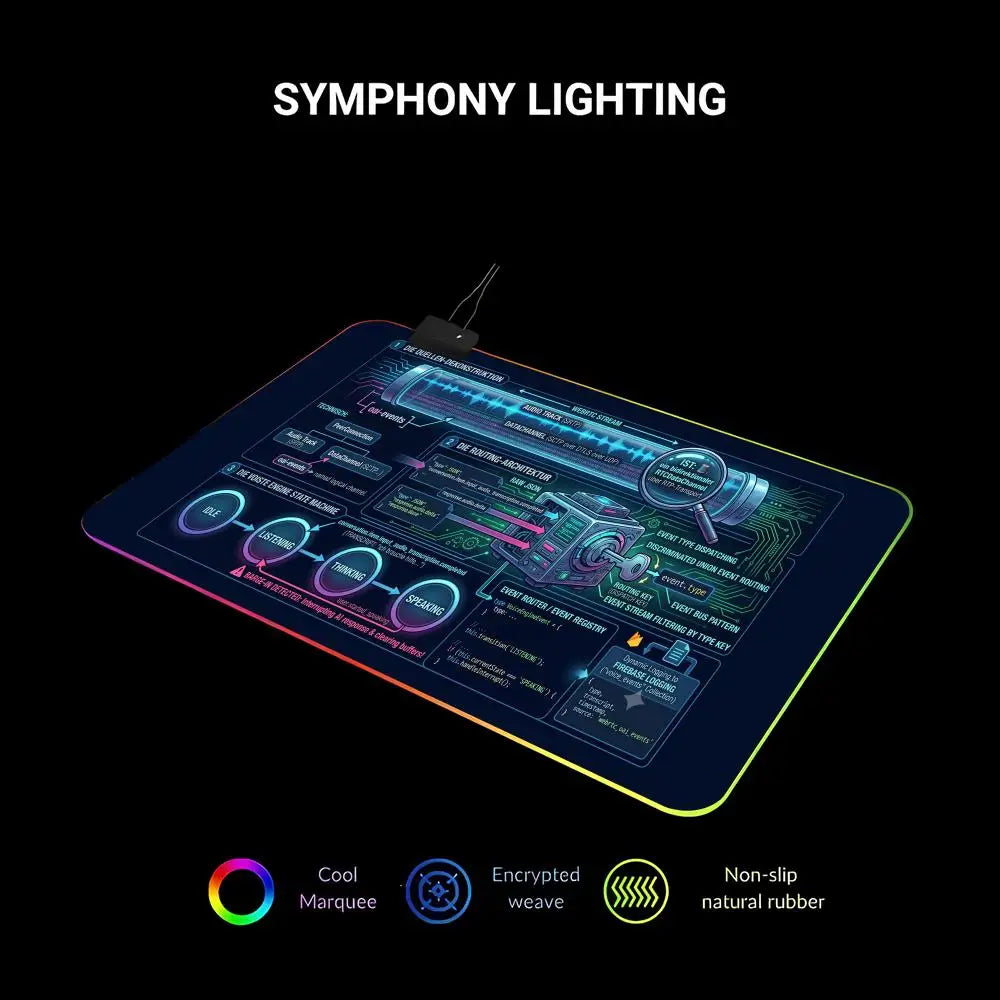 HYBXAXC Large Gaming Mouse Pad Futuristic Tech UI Neon Non Slip Desk Mat for PC Gamer RGB Gaming Mouse Pad HD Large LED Light