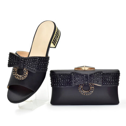 Fashion Women Shoes and Bag Set In Italy Matching Shoes and Bag Set Decorated with Rhinestone Nigerian Shoes and Matching Bags