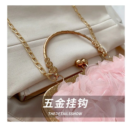 Luxury Women Chain Shoulder Bag Chiffon 3D Flower Banquet Bag Fashion Evening Bags Fashion Clutch Handbag Trendy Crossbody Bag