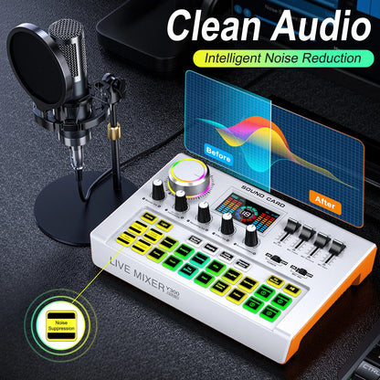TENLAMP Y300-P15B Podcast Microphone Bundle Live Sound Card Audio Mixer, Professional 3.5mm Condenser Mic Kit for PC Phone Gaming Streaming Karaoke YouTube Vlog Recording Studio