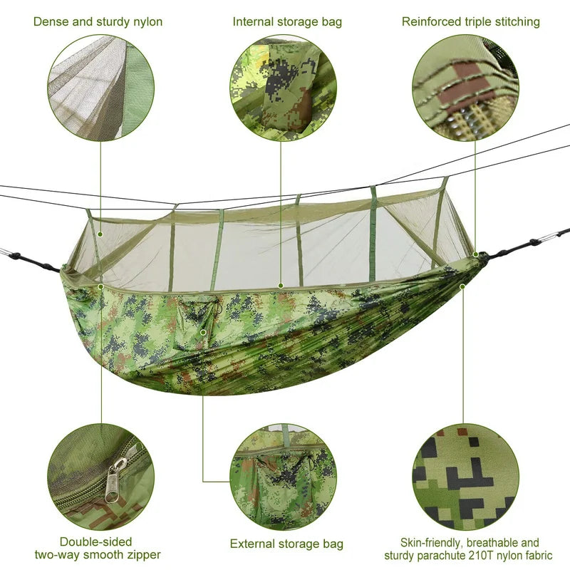 660lbs Portable Double Person Camping Hammock Tent with Mosquito Net Hanging Bed