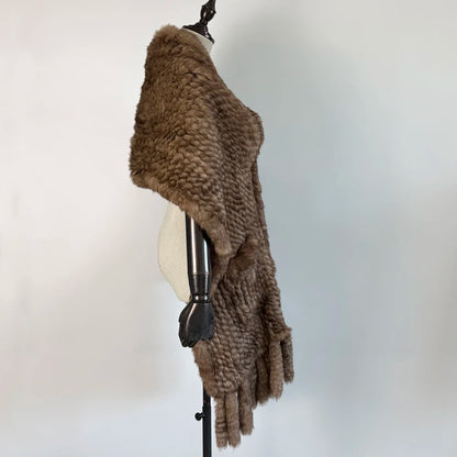 Winter Women Fashion Real Rabbit Fur Shawl 100% Natural Quality Rabbit Fur Scarf Female Hand Knitted Rabbit Fur Poncho Scarves