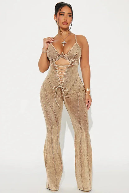 Women Strapless Strap straight Jeans washed Denim Jumpsuits 2025 summer Street Cargo Playsuit One Piece Suit Rompers