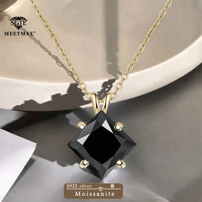 BOCARMAN S925 Sterling Silver Necklace with Colorful Princess Cut Moissanite Inlay Clavicle Chain Pendant for Women Gift