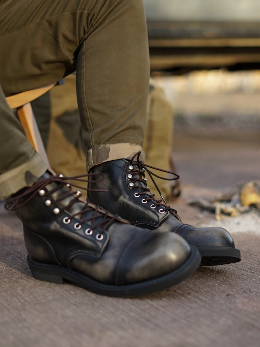 New Men's Cowhide Goodyear Welted Work Boots Durable