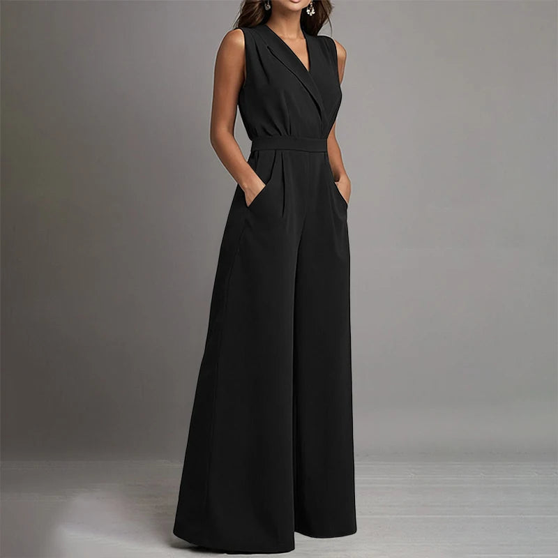 ZANZEA Women Jumpsuits Solid Sleeveless V Neck Rompers Elegant Office Ladies Clothing European Bottoms Pockets Casual Overalls