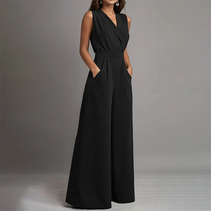 ZANZEA Women Jumpsuits Solid Sleeveless V Neck Rompers Elegant Office Ladies Clothing European Bottoms Pockets Casual Overalls