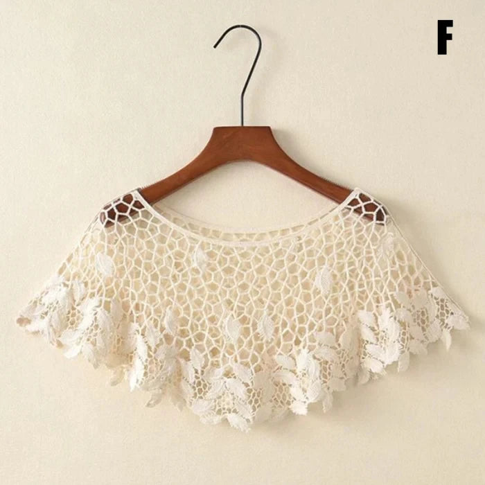 Women Vintage Crochet Knit Cape Elegant Cute Lace Short Hollow Out Shawls Shrug Poncho Wedding Bridal Evening Dress Lace Scarf