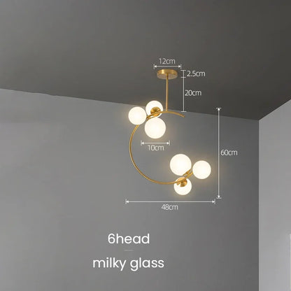 Medieval Bauhaus Gold Glass Ball Bubble Hanging LED Pendant Lights Creative Forged Lamps for Bedroom Home Decoration Chandelier