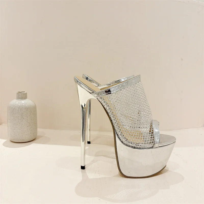 Liyke Summer Fashion Breathable Mesh Peep Toe Extreme High Heels Platform Slippers For Women Sandals Shoes Lady Pumps Slides