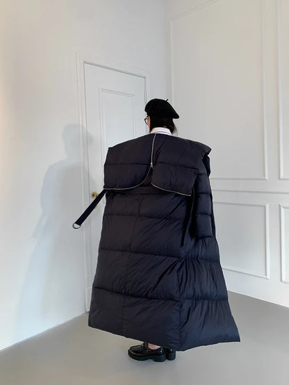 High end Ultra long White goose down Jacket For women Winter 2025 New Fashion Down Coat Female Thicken Parka Overcoat with belt