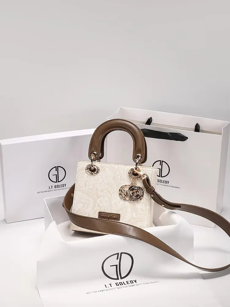 Luxury and Versatile Handheld Square Bag with Delicate Embroidery and High Quality Metal Pendant Women New Fashion Crossbody Bag