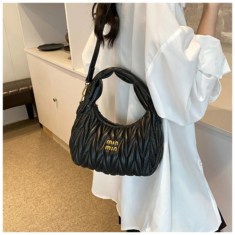 Fashion Pleated Cloud Shoulder Bags for Women Removable Shoulder Strap Crossbody Bag PU Handbags Ladies Shopping Small Bag Purse