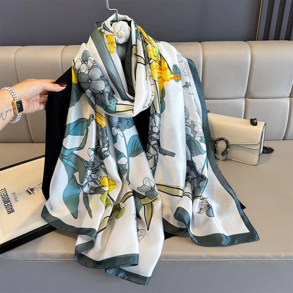 180*90cm Large Silk Satin Scarf Women Fashion Printed Scarf Spring And Summer Styles New Shawl Wrap Female Hand 2025 NEW
