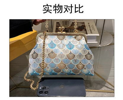 Luxury High Design Women Evening Bag Brand Party Banquet Glitter Bag for Ladies Wedding Clutch Handbag Shoulder Bag Chain Bolsas