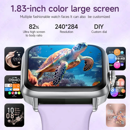 LIGE Fashion 1.83" HD Screen Smart Watch Women Bluetooth Call IP68 Waterproof Ladies Watches Daily Health Monitor Smartwatch New