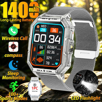 2026 newhigh-endoutdoorhikingadventuresmartwatch,1400mAh large battery,wirelesscommunication,voiceassistant,heartrate monitoring