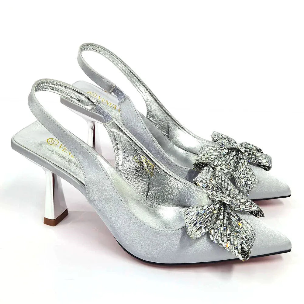 Excellent Italian Hollow Design Women Shoes Matching Bag in Silver Color Mature African Ladies Comfortable Sandals for Party