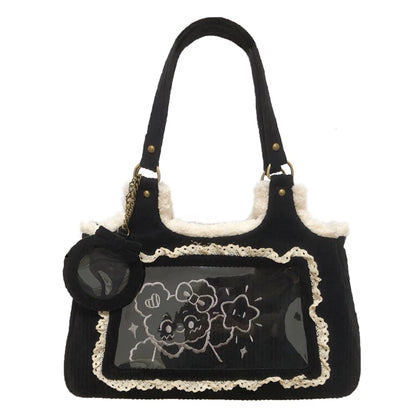 Original Corduroy Satin Lace Ribbon Daily Shoulder Bags Women's Bag Handbags for Women Cute Tote Bags for Women