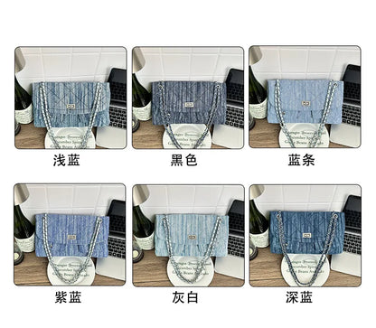 Korean Brand Shoulder Bag 2026 New Denim Side Bags for Women Ladies Crossbody Solid Fashion Chain Designer Daily Commuter City