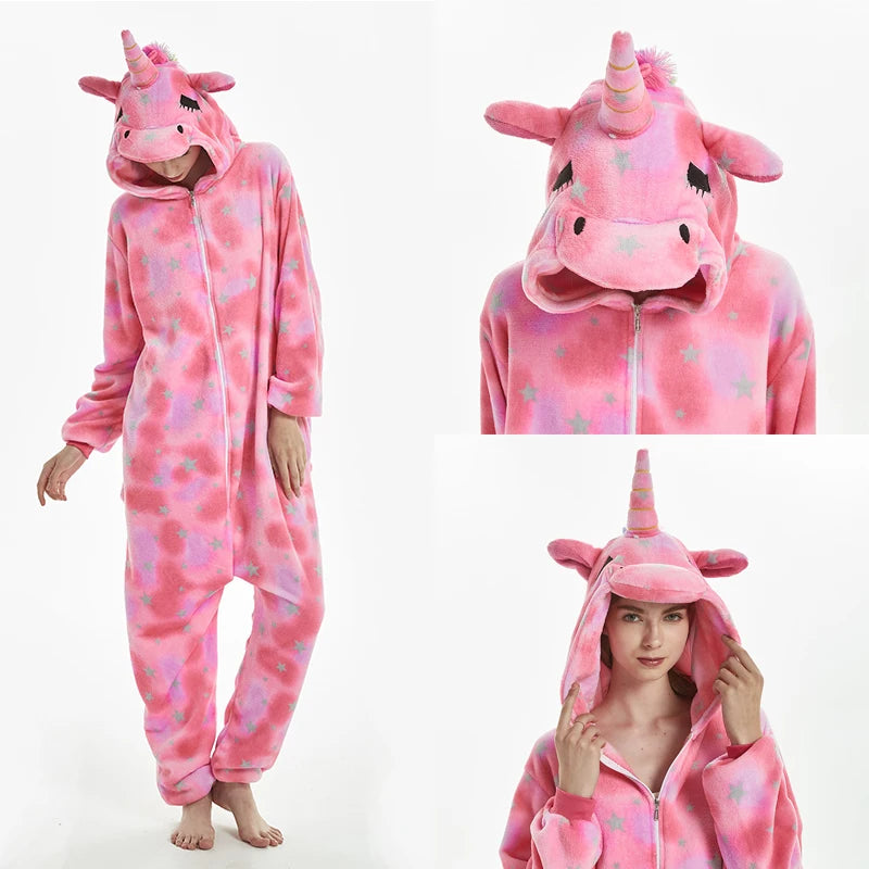 S M L XL Women One-piece Pajama Plush Flannel Jumpsuit Adult Winter Kigurumi Anime Onesies Halloween Unicorn Cosplay Costumes