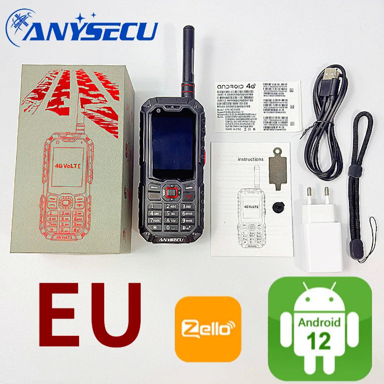 Anysecu S10 4G LTE Walkie Talkie Android 12 Dual Mode PoC Analog UHF Two Way Radio GPS Zello 3500mAh Dual SIM Touch Screen BT4.2